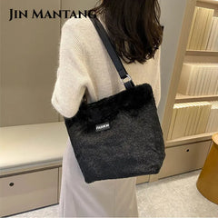 Winter Plush Shoulder Bag Ladies Handbags Casual Tote Bags for Women Large Cap