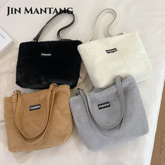 Winter Plush Shoulder Bag Ladies Handbags Casual Tote Bags for Women Large Cap