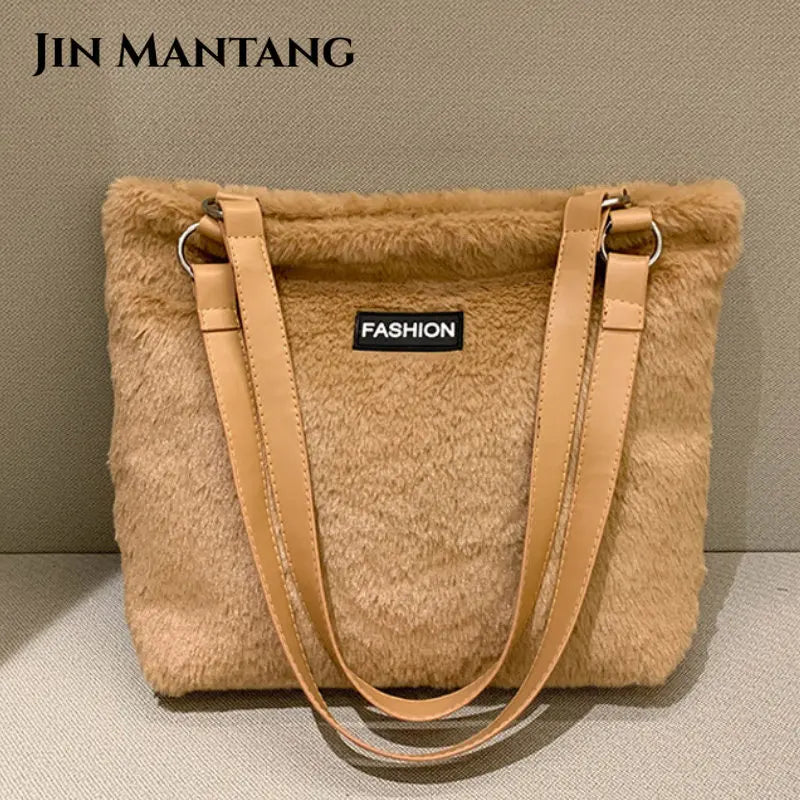 Winter Plush Shoulder Bag Ladies Handbags Casual Tote Bags for Women Large Cap