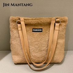 Winter Plush Shoulder Bag Ladies Handbags Casual Tote Bags for Women Large Cap