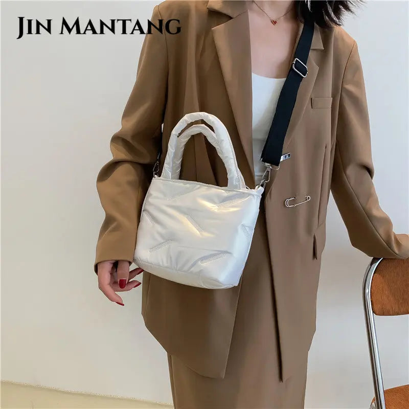 Women Down Bucket Bags Totes Space Cotton Handbag Crossbody Bags