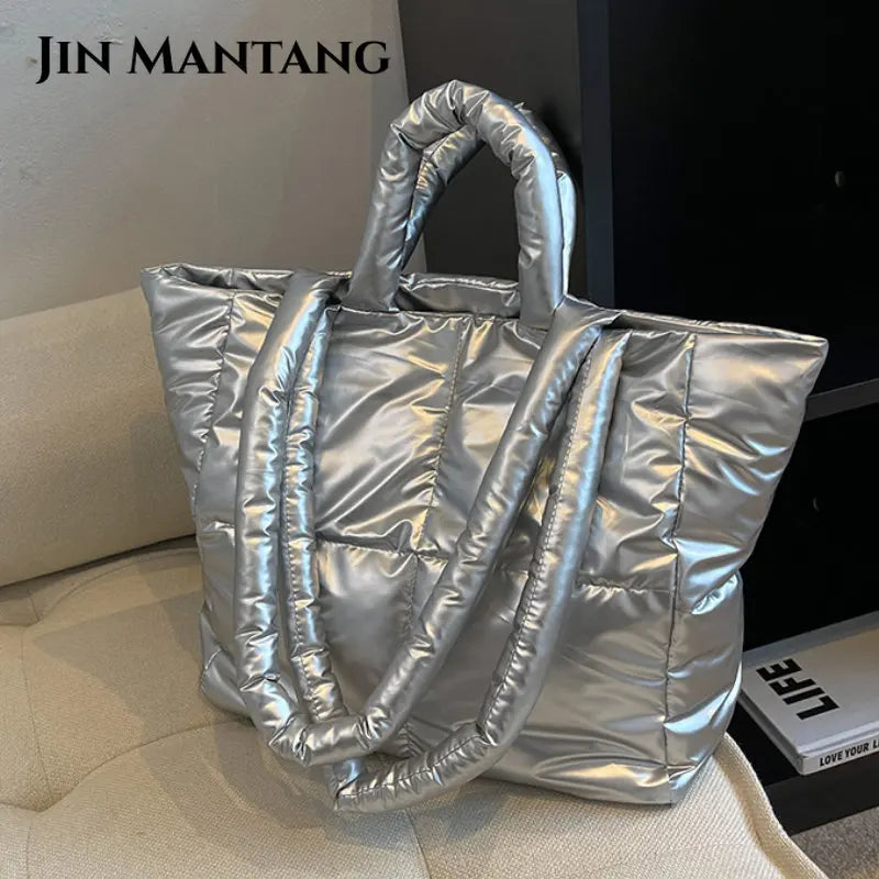 Quilted Shopper Bag Women Handbag Shoulder Space Padded Cotton