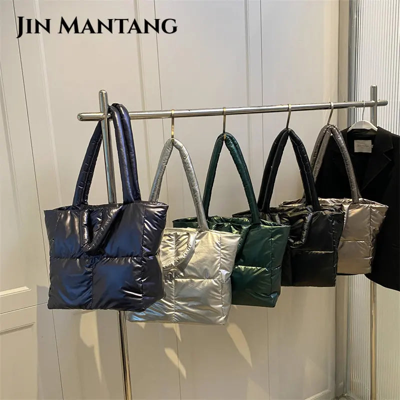 Quilted Shopper Bag Women Handbag Shoulder Space Padded Cotton