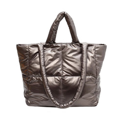 Quilted Shopper Bag Women Handbag Shoulder Space Padded Cotton