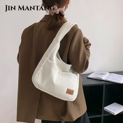 Corduroy Shoulder Side Bag Women Winter Casual Tote Handbag