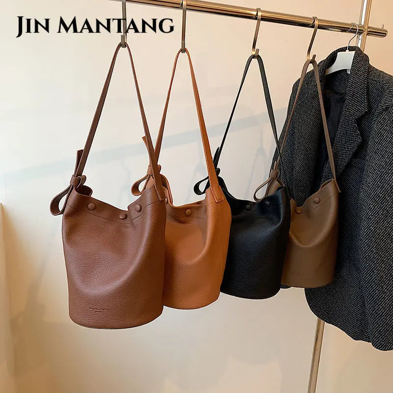 Soft Leather Bucket Crossbody Bag Winter Shoulder Side Bag Handbags