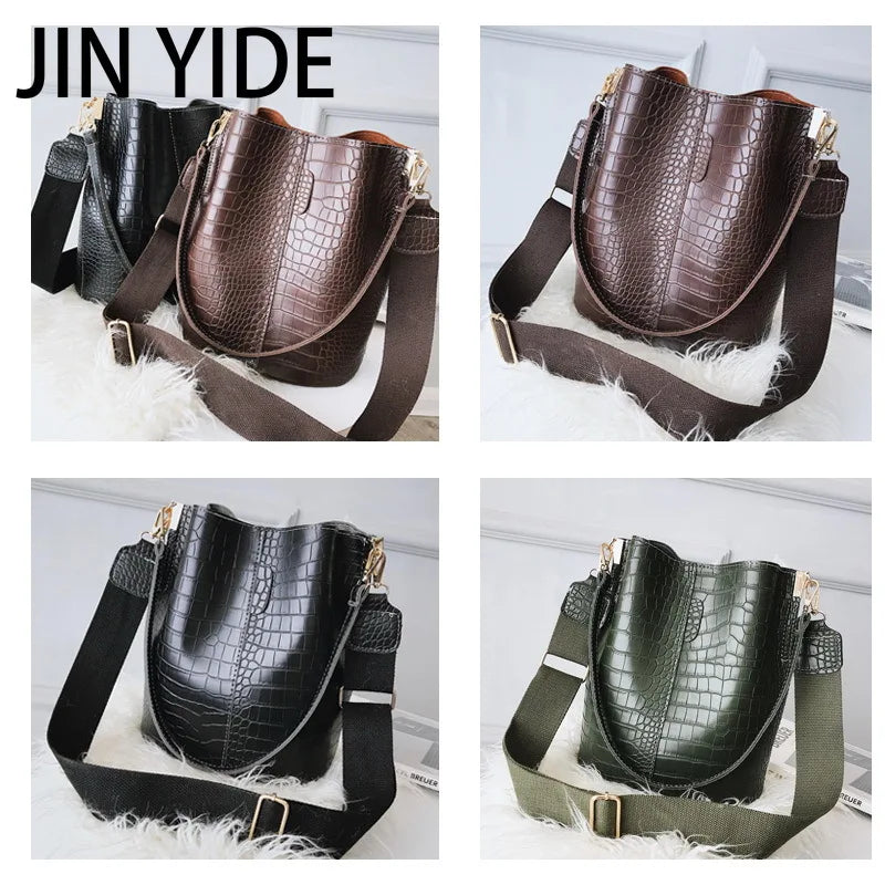 Crocodile Crossbody Bag PU Leather Bucket Handbag