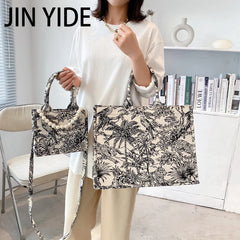 Women Canvas Shoulder Bag Embroidery Tote Crossbody Handbag