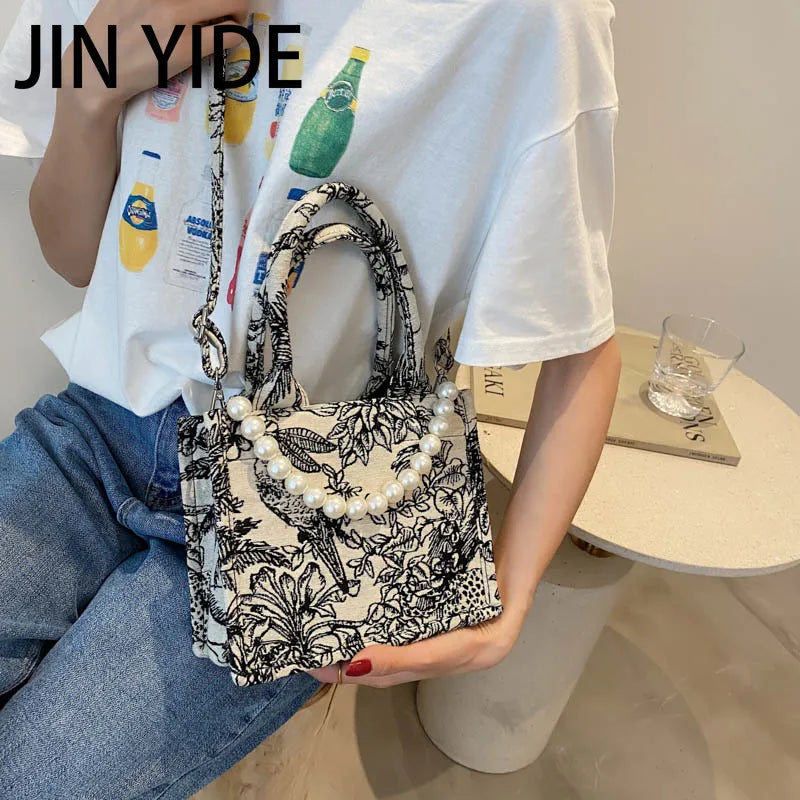 Women Canvas Shoulder Bag Embroidery Tote Crossbody Handbag