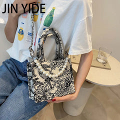 Women Canvas Shoulder Bag Embroidery Tote Crossbody Handbag