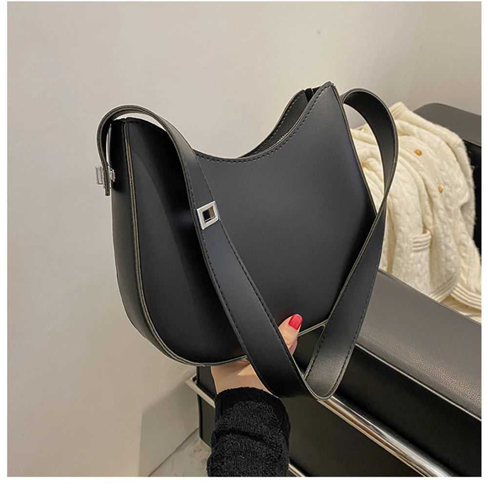 Half Moon Small One Shoulder Bag Ladies PU Leather Handbag Tote