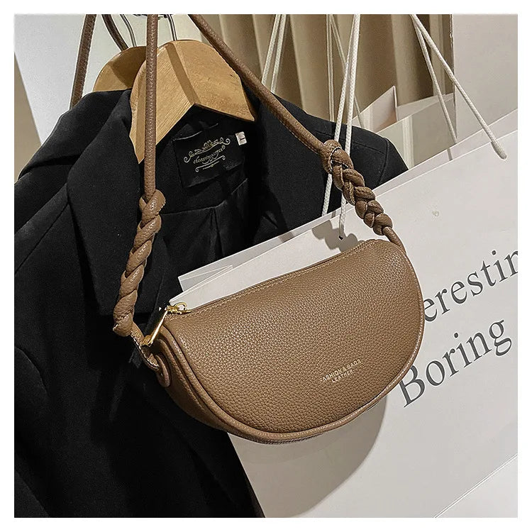 Large Half Moon Leather Crossbody Shoulder Bag for Women