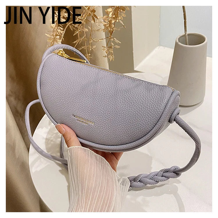 Large Half Moon Leather Crossbody Shoulder Bag for Women
