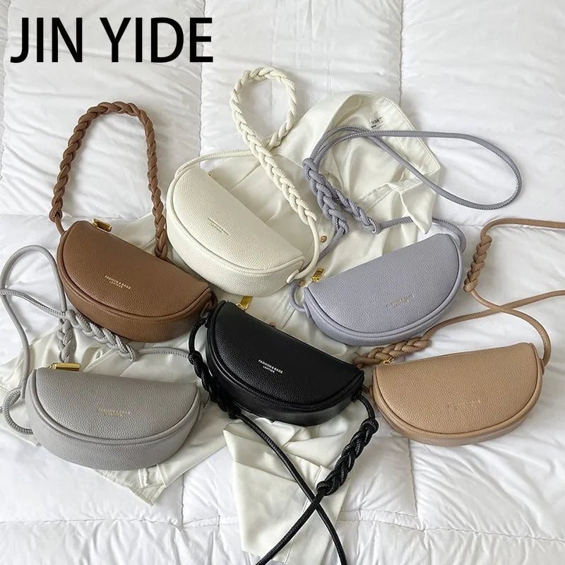 Large Half Moon Leather Crossbody Shoulder Bag for Women