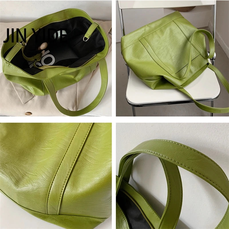 Women's Large Soft Tote Shoulder Bag Green