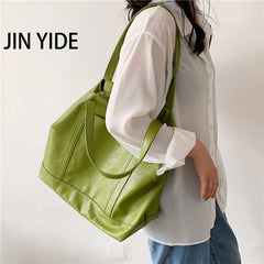 Women's Large Soft Tote Shoulder Bag Green