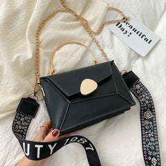 PU Leather Shoulder Messenger Bag Metal Handle Strap Casual Portable Bag