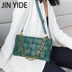 Crucious Leather Messenger Bag for Women with Chain Shoulder Strap