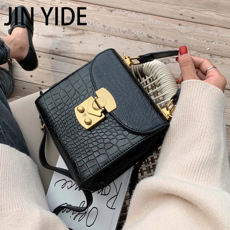 Mini Stone Pattern PU Leather Crossbody Bag Lock Shoulder Messenger B