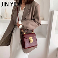 Mini Stone Pattern PU Leather Crossbody Bag Lock Shoulder Messenger B