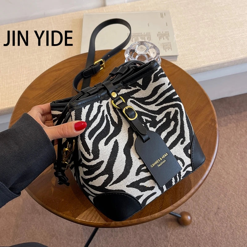 Leopard PU Leather Bucket Bag Crossbody Handbag Women Shoulder Purse