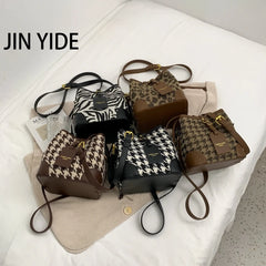 Leopard PU Leather Bucket Bag Crossbody Handbag Women Shoulder Purse