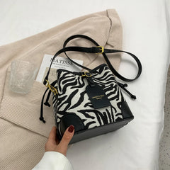 Leopard PU Leather Bucket Bag Crossbody Handbag Women Shoulder Purse