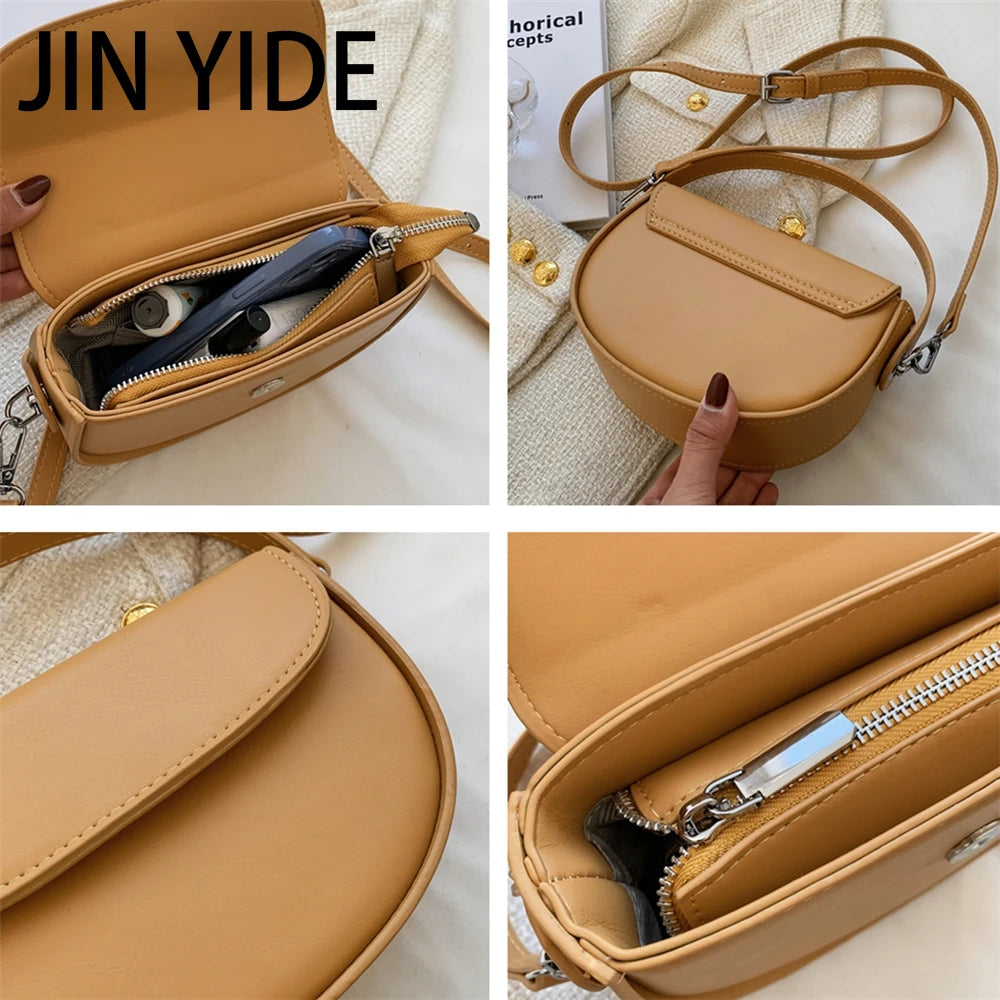 Small Saddle Crossbody Bags Short Handle Semicircular Ladies Handbags