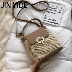 Straw Bucket Bag Women Crossbody Bag Lady Travel Purse Shoulder Bag