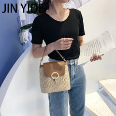 Straw Bucket Bag Women Crossbody Bag Lady Travel Purse Shoulder Bag