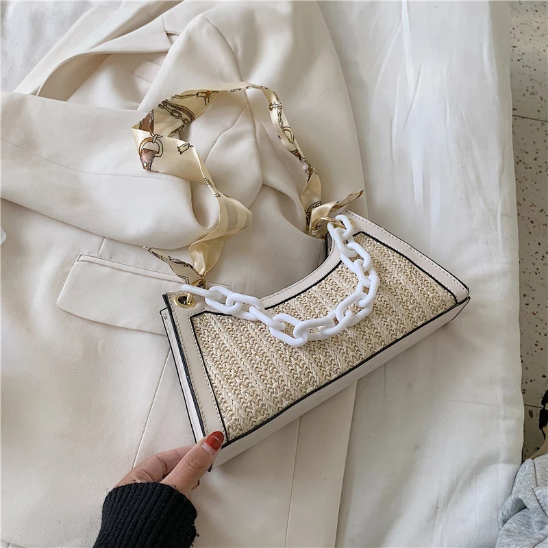 Summer Straw Bags Scarf Crossbody Shoulder Bag Female Handbags