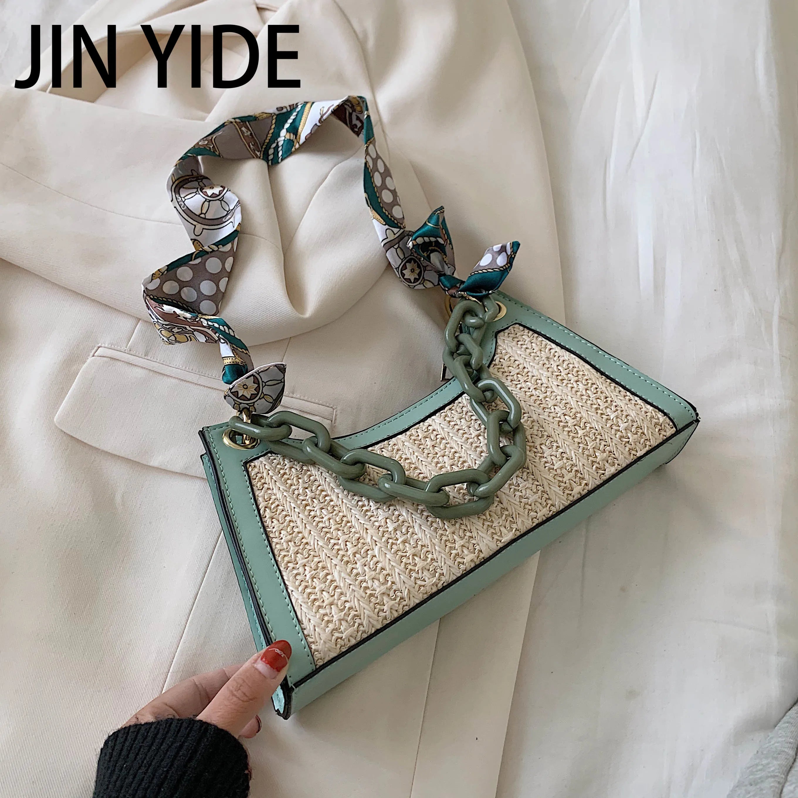 Summer Straw Bags Scarf Crossbody Shoulder Bag Female Handbags