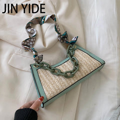 Summer Straw Bags Scarf Crossbody Shoulder Bag Female Handbags