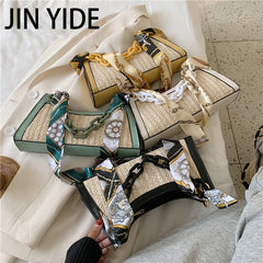 Summer Straw Bags Scarf Crossbody Shoulder Bag Female Handbags