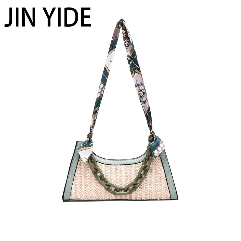 Summer Straw Bags Scarf Crossbody Shoulder Bag Female Handbags