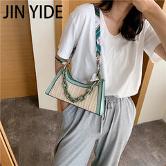 Summer Straw Bags Scarf Crossbody Shoulder Bag Female Handbags