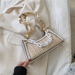 Summer Straw Bags Scarf Crossbody Shoulder Bag Female Handbags