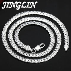 925 Silver 6mm Sideways Necklace 8/18/20/22/24 Inch Chain Wedding Jewelry