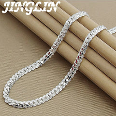 925 Silver 6mm Sideways Necklace 8/18/20/22/24 Inch Chain Wedding Jewelry