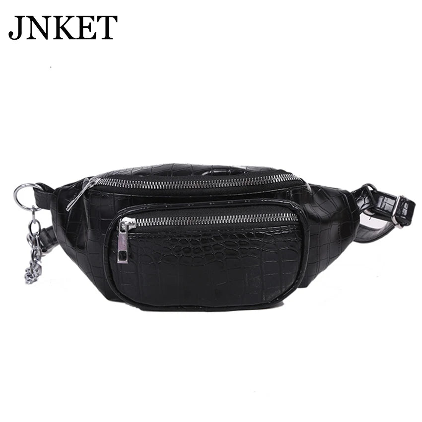 JNKET Women's PU Leather Waist Pack Casual Chest Bag Crossbody Bags Bum Bag