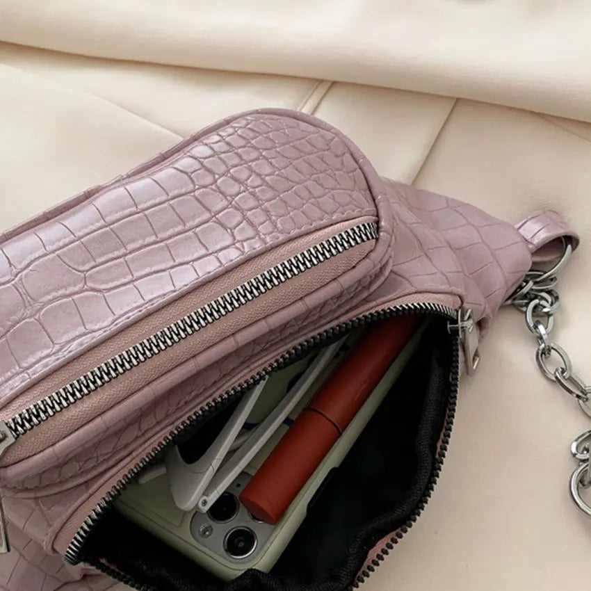 JNKET Women's PU Leather Waist Pack Casual Chest Bag Crossbody Bags Bum Bag