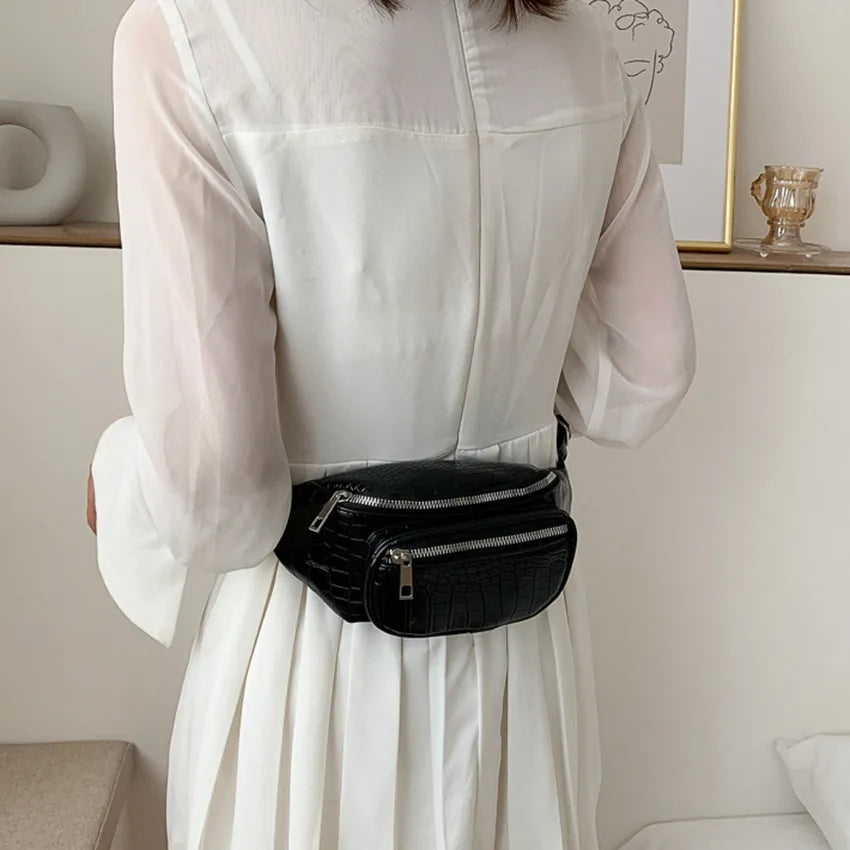 JNKET Women's PU Leather Waist Pack Casual Chest Bag Crossbody Bags Bum Bag
