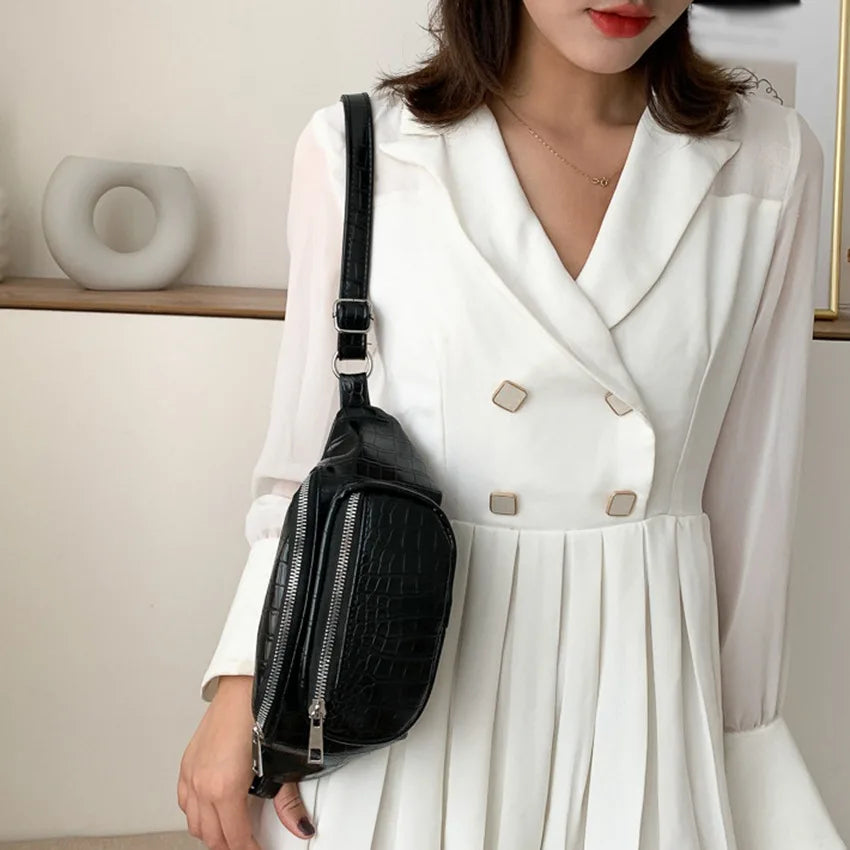 JNKET Women's PU Leather Waist Pack Casual Chest Bag Crossbody Bags Bum Bag