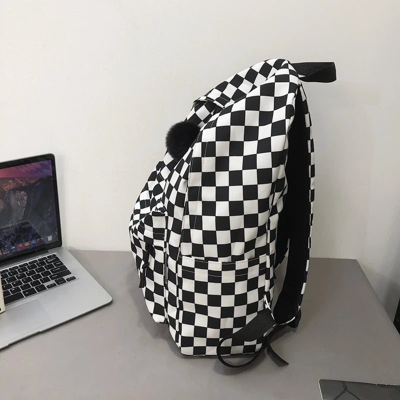 Girls Plaid Backpack Waterproof Shoulder Bag Women Laptop Travel Rucksack