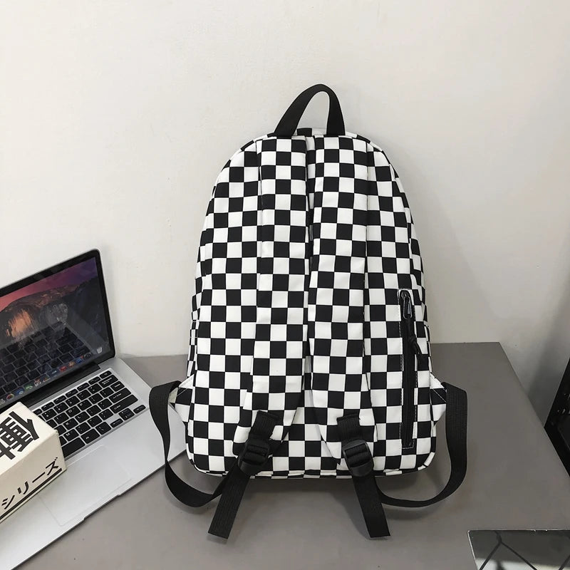 Girls Plaid Backpack Waterproof Shoulder Bag Women Laptop Travel Rucksack