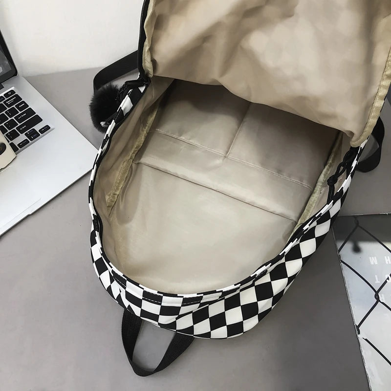 Girls Plaid Backpack Waterproof Shoulder Bag Women Laptop Travel Rucksack