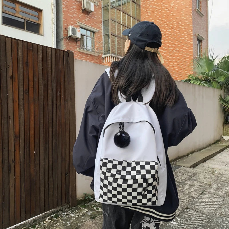 Girls Plaid Backpack Waterproof Shoulder Bag Women Laptop Travel Rucksack