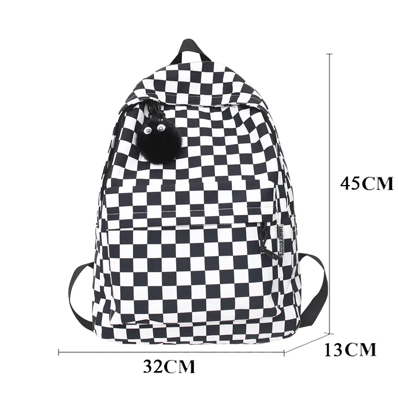Girls Plaid Backpack Waterproof Shoulder Bag Women Laptop Travel Rucksack