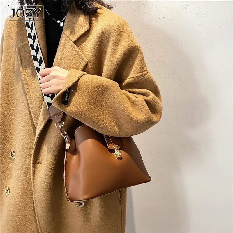 Vintage Small Leather Bucket Crossbody Bag for Women