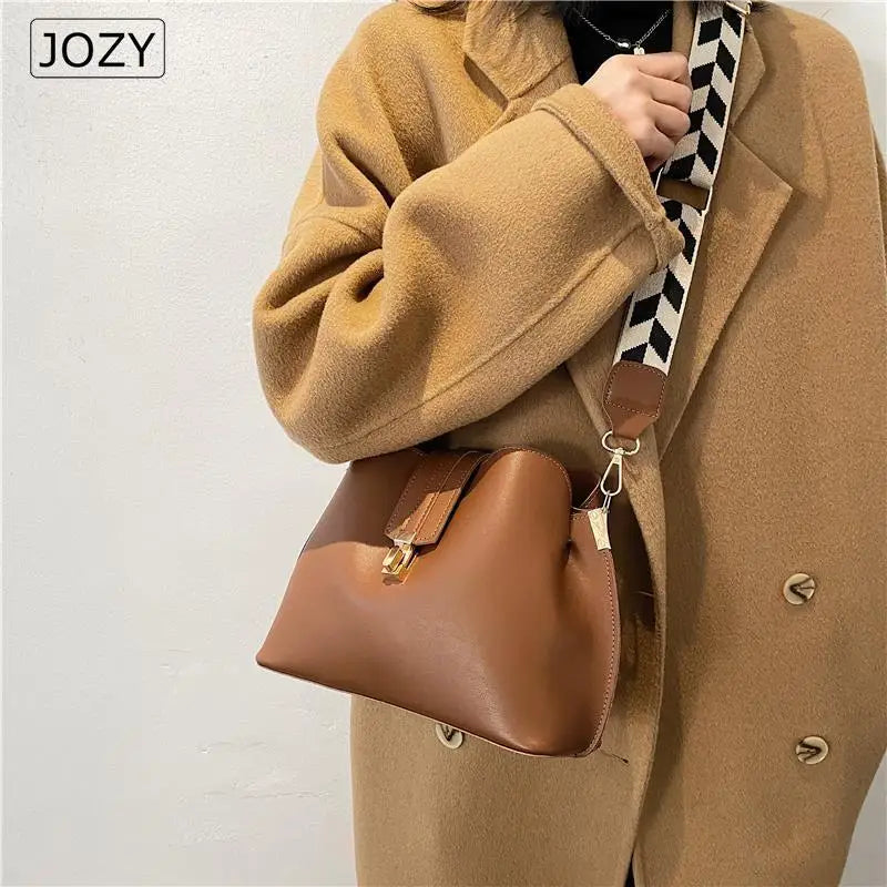 Vintage Small Leather Bucket Crossbody Bag for Women